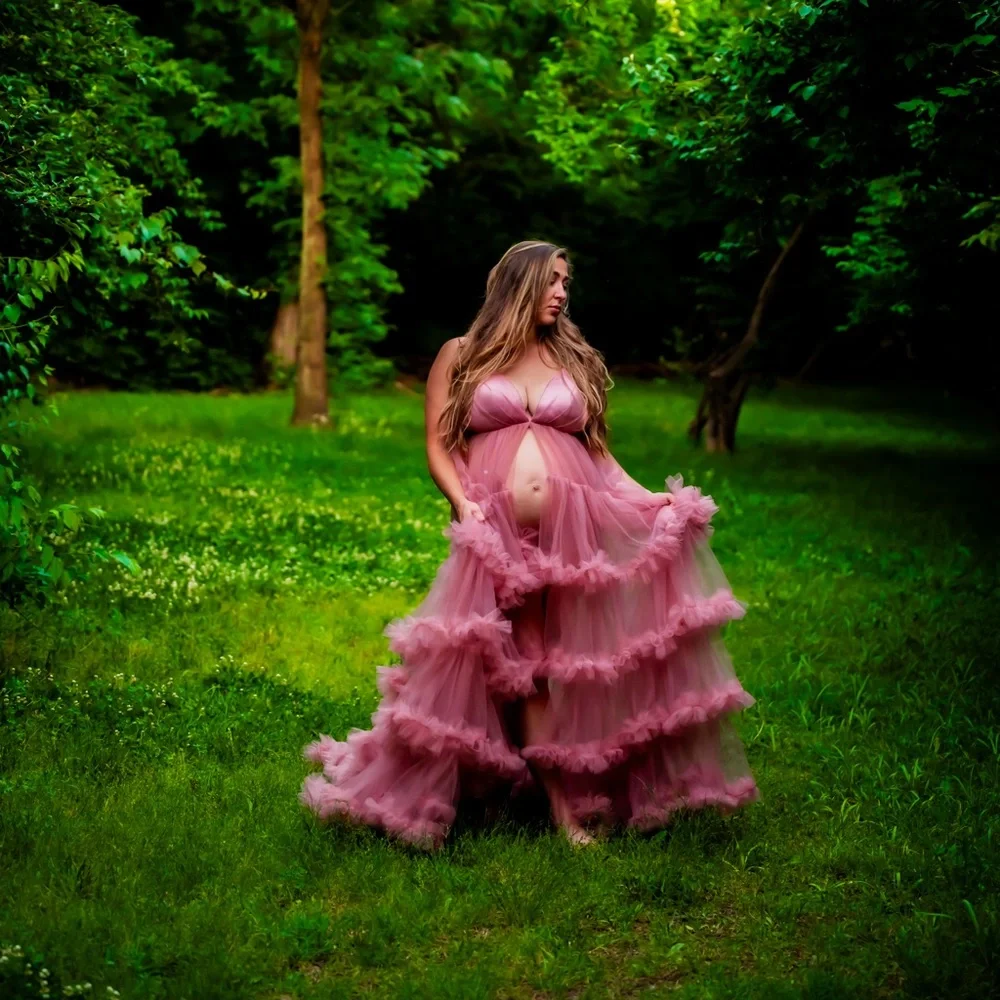 Elegant Pink Ruffled Gown - Picture 1 of 3